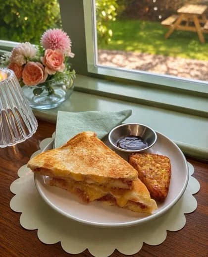 A toasted farmhouse sandwich with a crisp golden finish